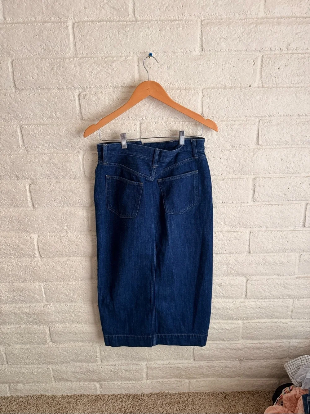 J. Crew Dark Blue Denim Midi Skirt with Front Slit